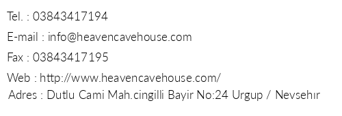 Heaven Cave House telefon numaralar, faks, e-mail, posta adresi ve iletiim bilgileri